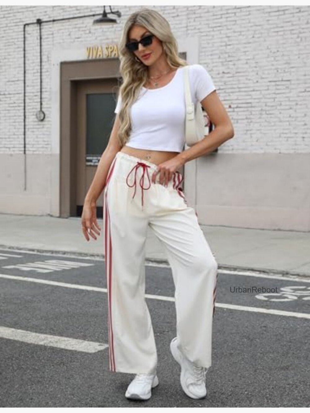 Wide Leg Palazzo Pants with Pockets Drawstring High Rise Side Striped - Picture 5 of 7